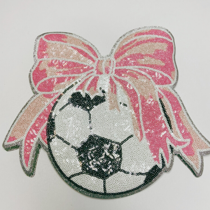 11" x 9" Sequin Soccer w Bow  - Sequin Patch