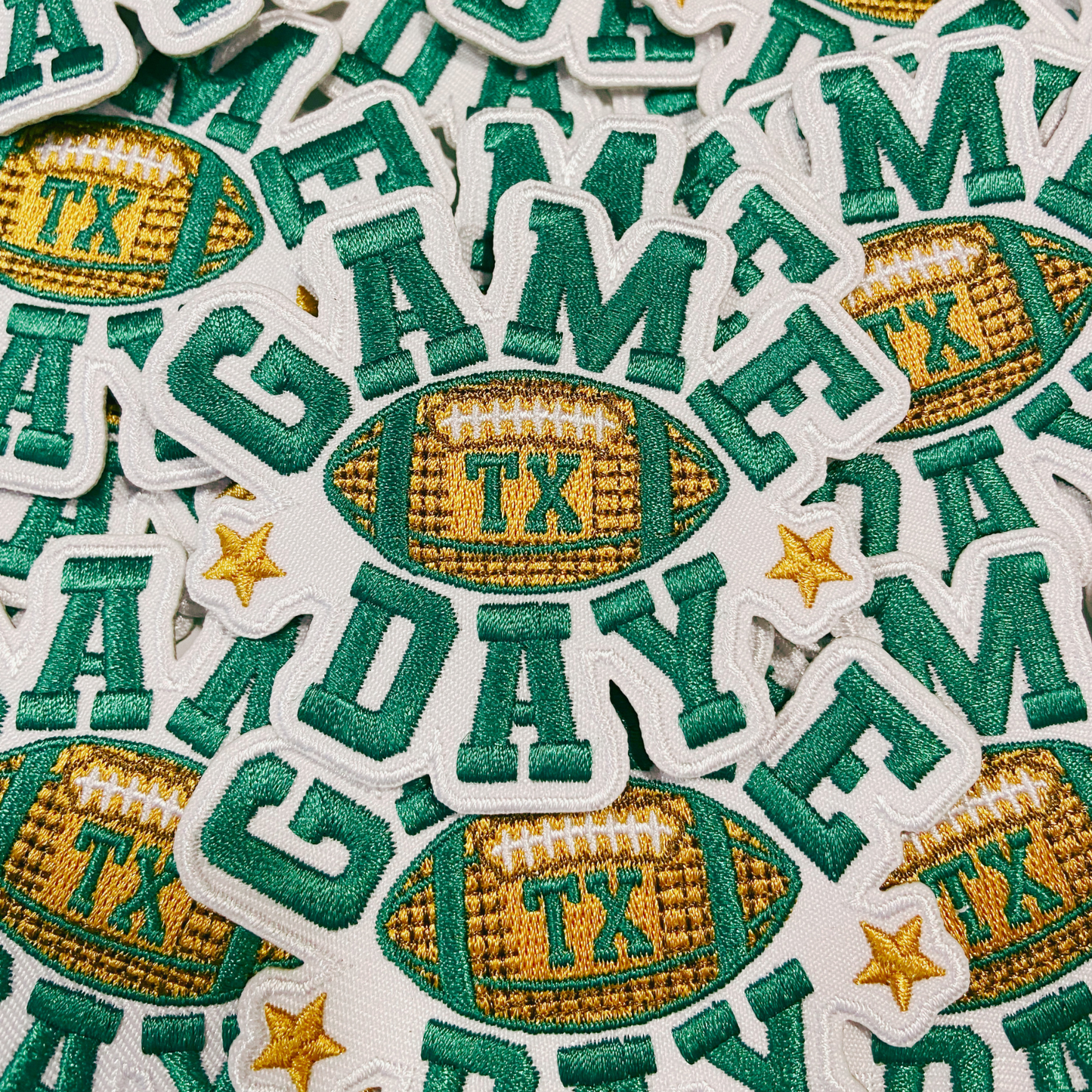 3"  GAME DAY Texas football in Green -  Embroidered Hat Patch