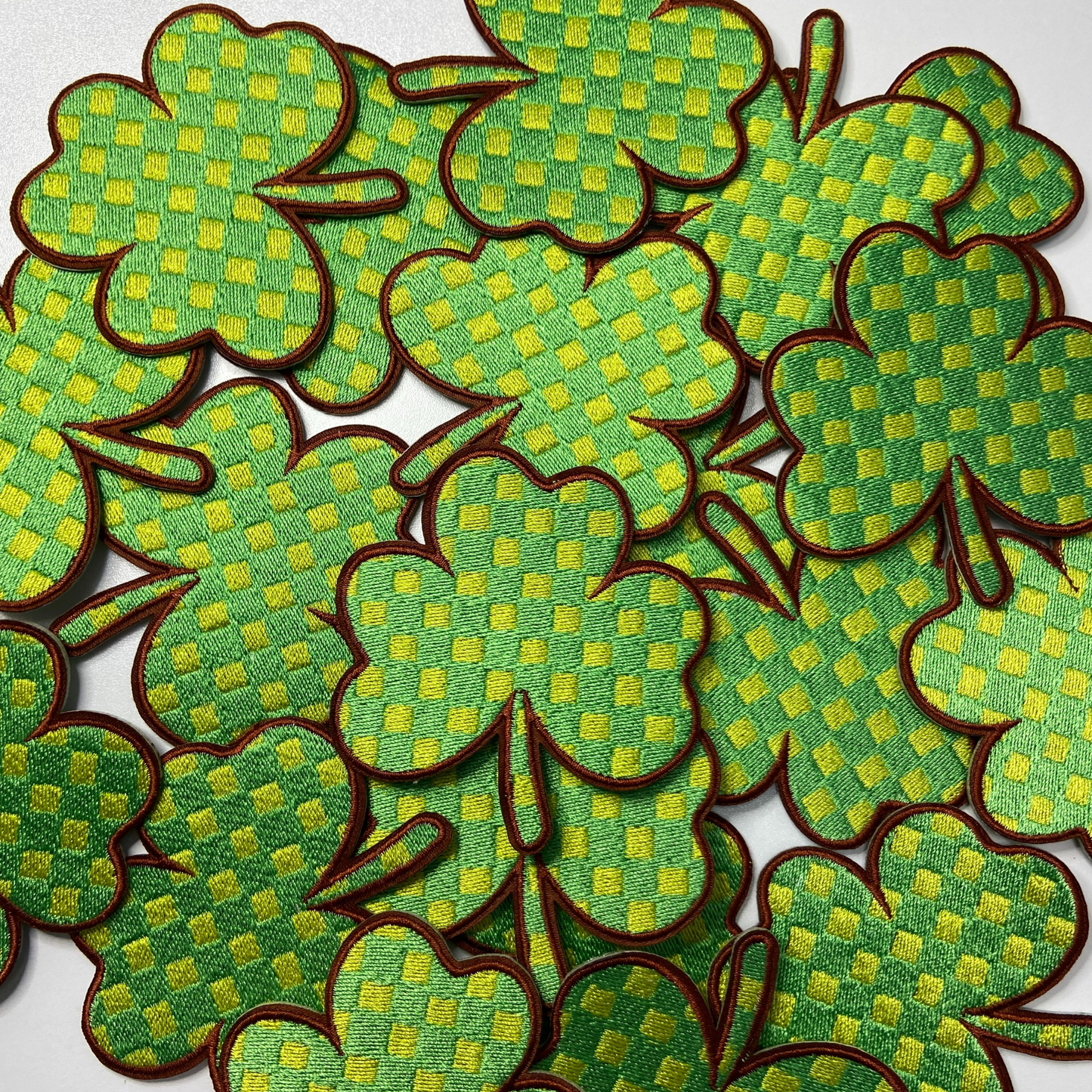 3" Checkered Shamrock -  Embroidered Hat Patch