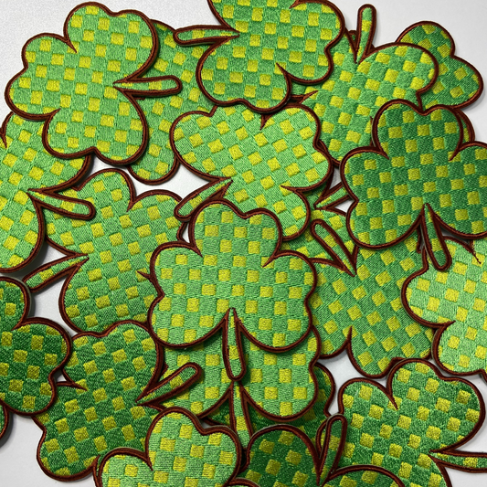 3" Checkered Shamrock - Embroidered Hat Patch