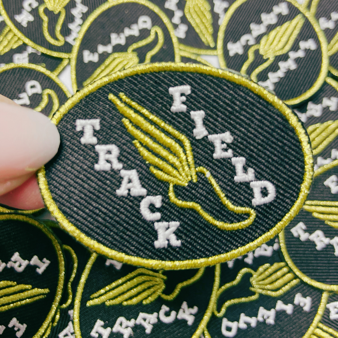 2" Track &amp; Field w Metallic gold -  Embroidered Hat Patch