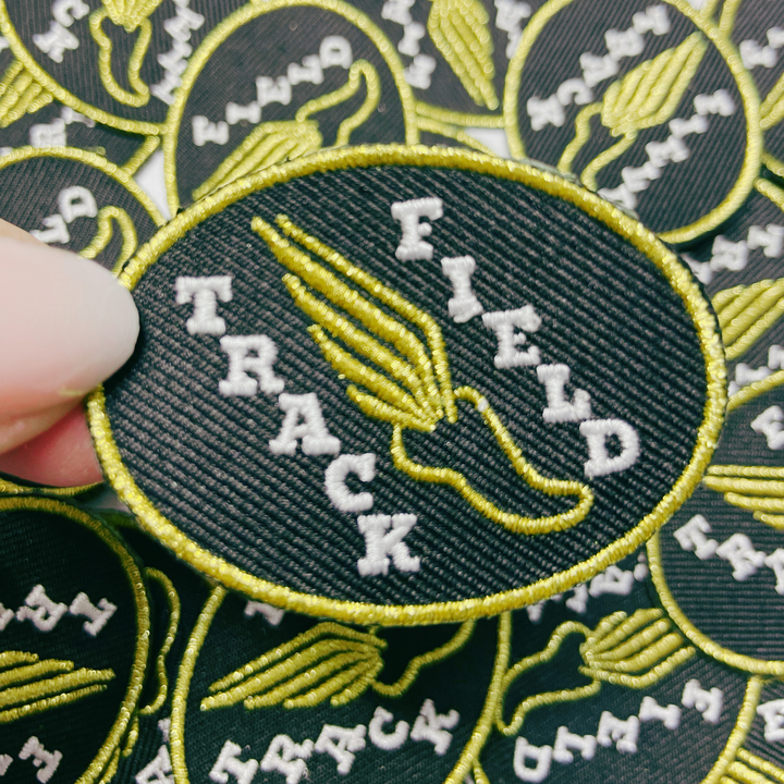2" Track &amp; Field w Metallic gold -  Embroidered Hat Patch