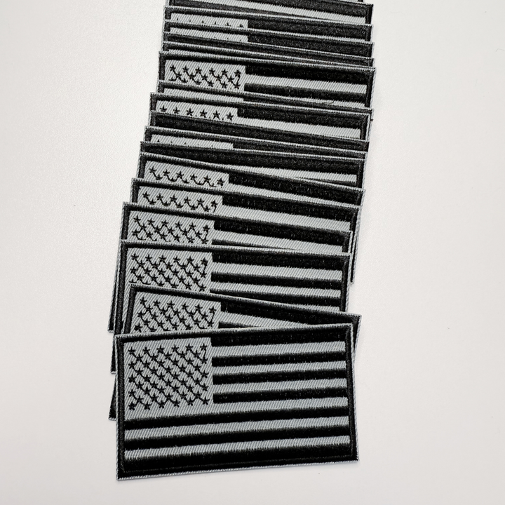 3" Black &amp; Gray USA FLAG -  Embroidered Hat Patch