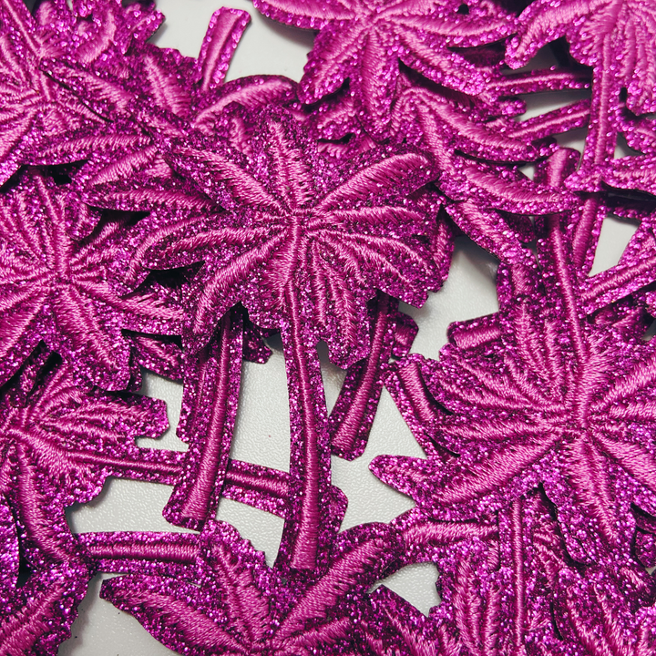 2.5" Pink Palm Tree glittery -  Embroidered Hat Patch