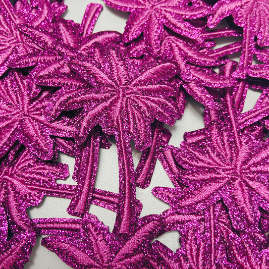 2.5" Pink Palm Tree glittery - Embroidered Hat Patch