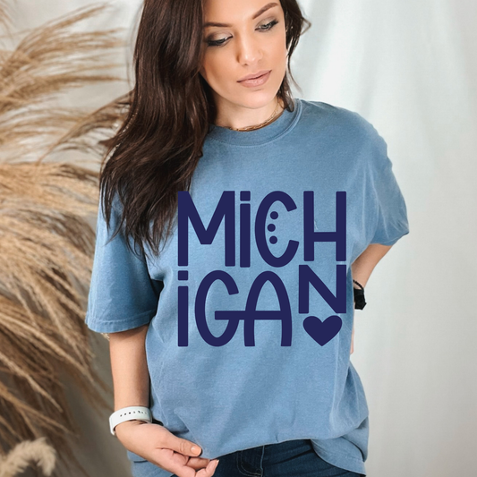 (shirt not included) Michigan Heart in Navy Blue - Screen print Transfer