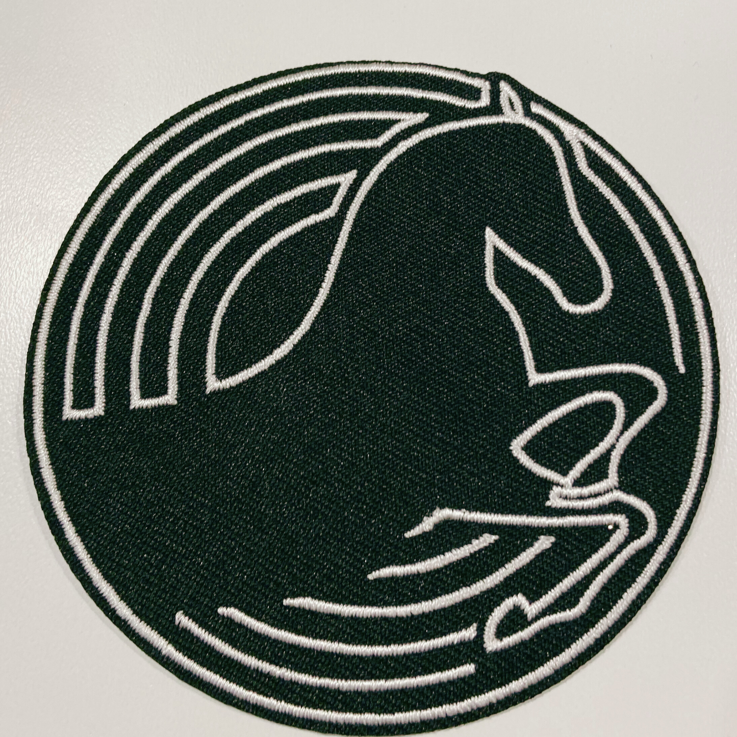3.5" JUMPING Horse White & Black   -  Embroidered Hat Patch