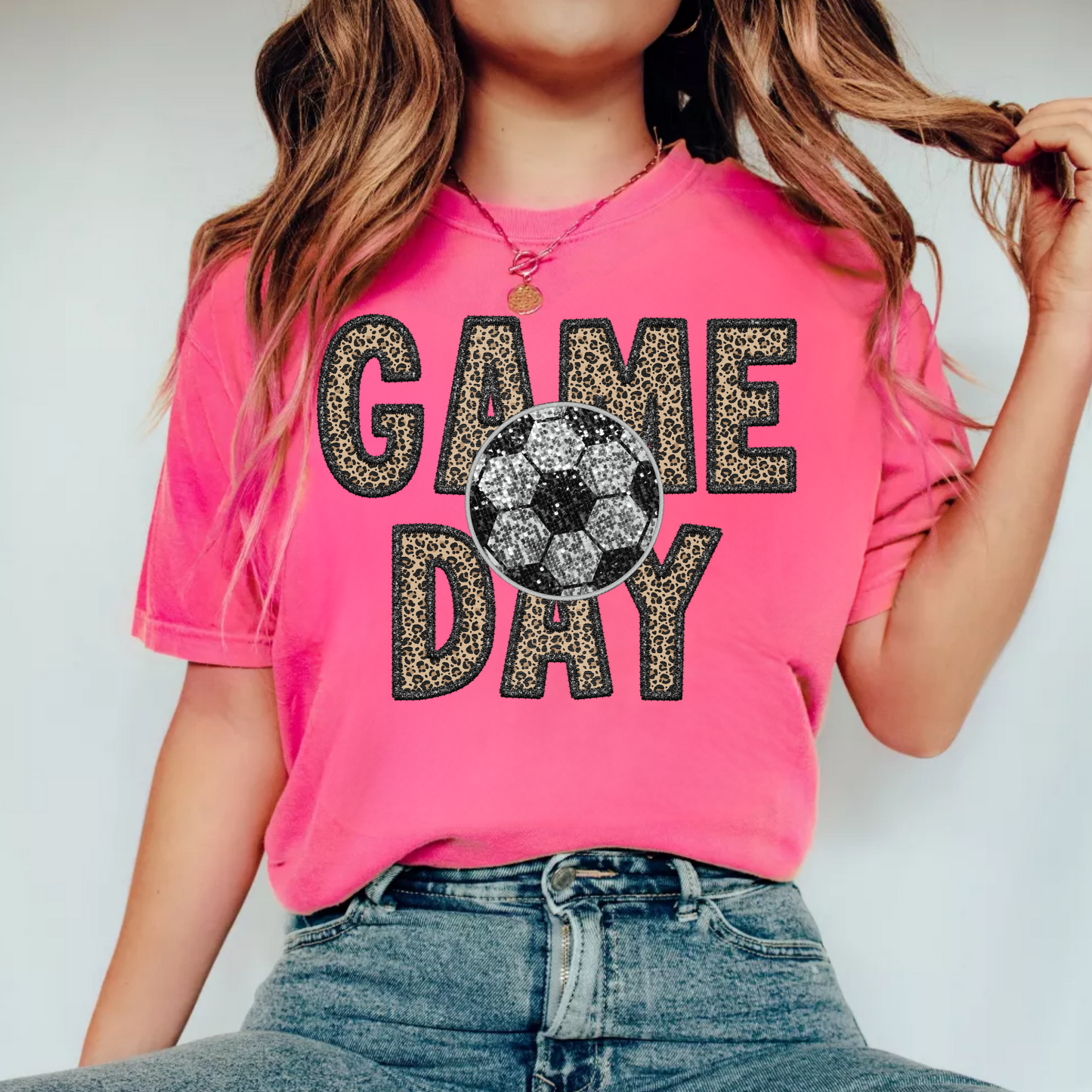 (shirt not included) Faux sequin patch GAME DAY SOCCER - Clear Film Transfer