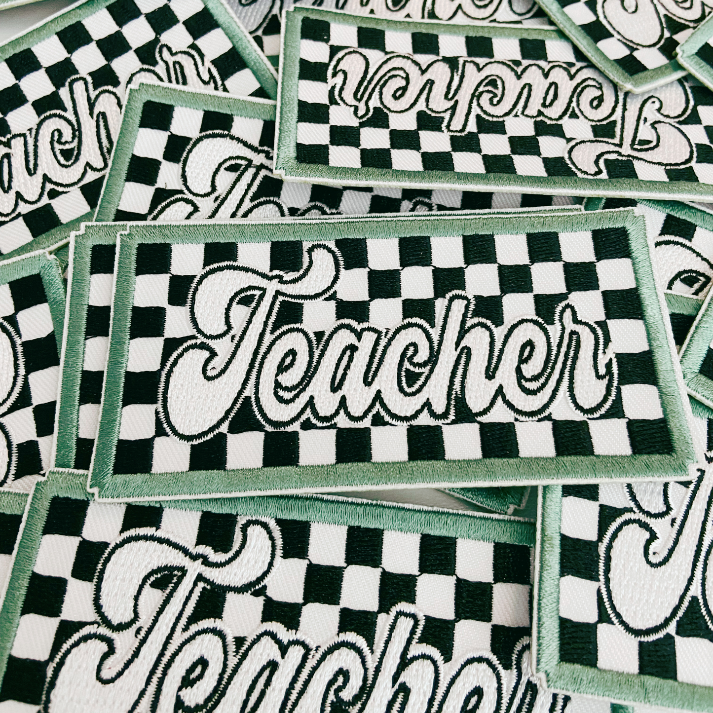 4" Checkered TEACHER -  Embroidered Hat Patch