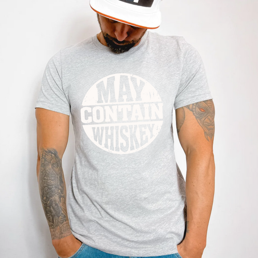 (shirt not included) May Contain Whiskey in WHITE - Screen Print transfer