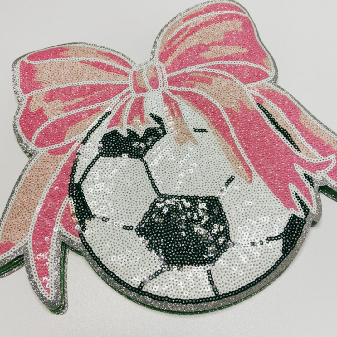 11" x 9" Sequin Soccer w Bow  - Sequin Patch