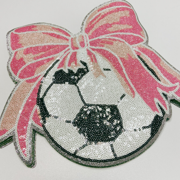 11" x 9" Sequin Soccer w Bow  - Sequin Patch