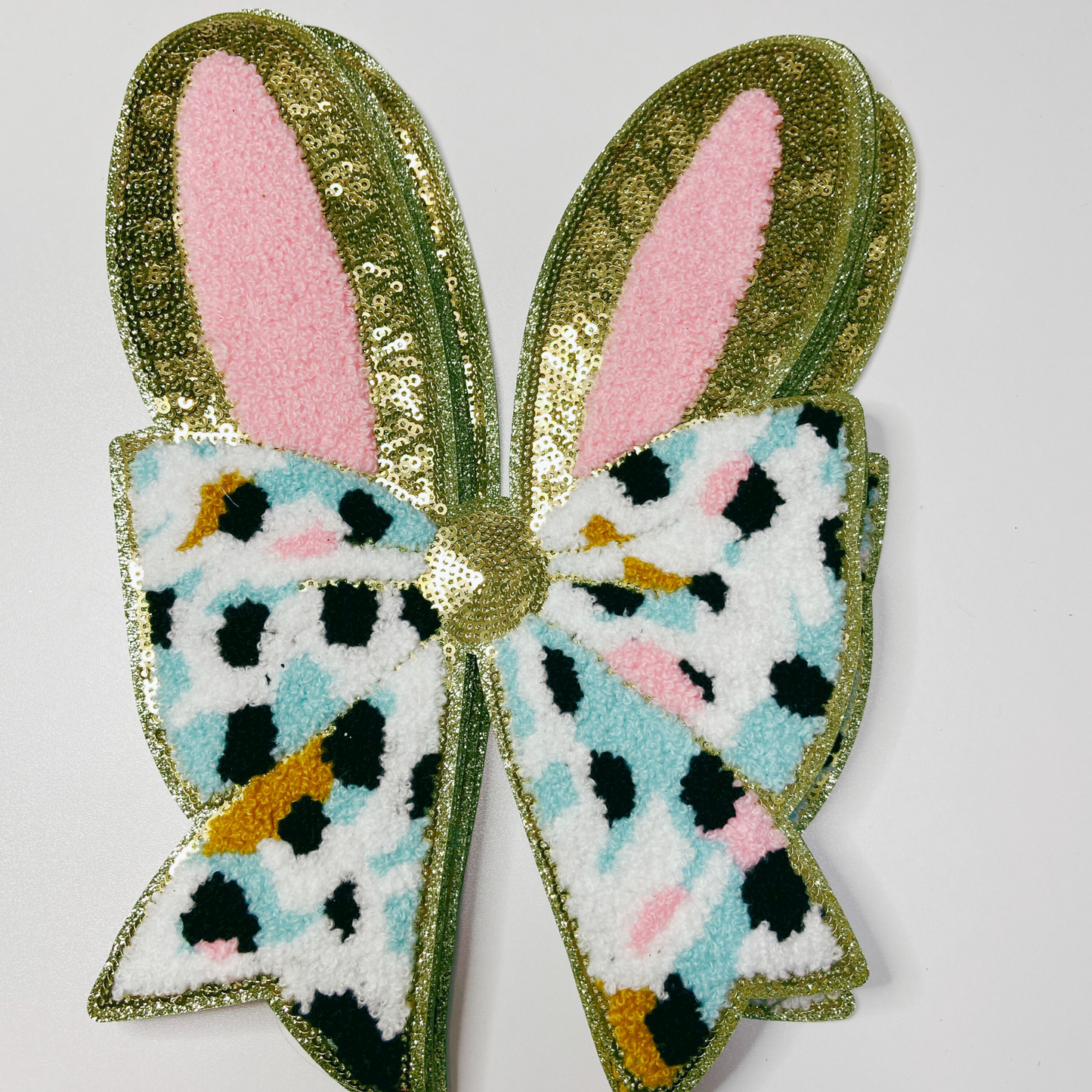 10” x 7"  Bunny Ears Bow - Chenille Patch (Easter)