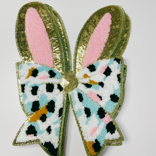 10” x 7" Bunny Ears Bow - Chenille Patch (Easter)