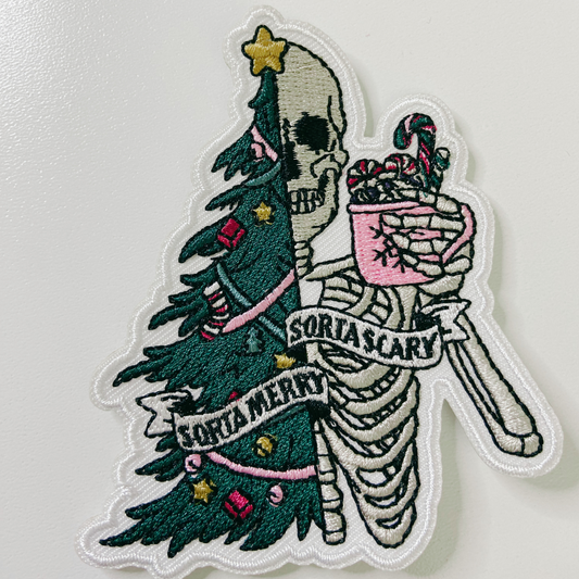 3.5" Sorta Merry, Sorta Scarry -  Embroidered Hat Patch