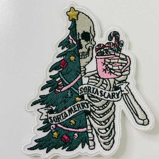 3.5" Sorta Merry, Sorta Scarry - Embroidered Hat Patch