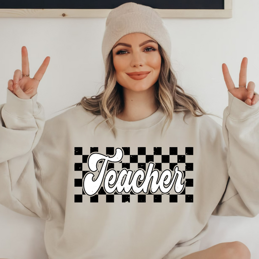 (shirt not included) Checkered TEACHER - Clear Film Transfer