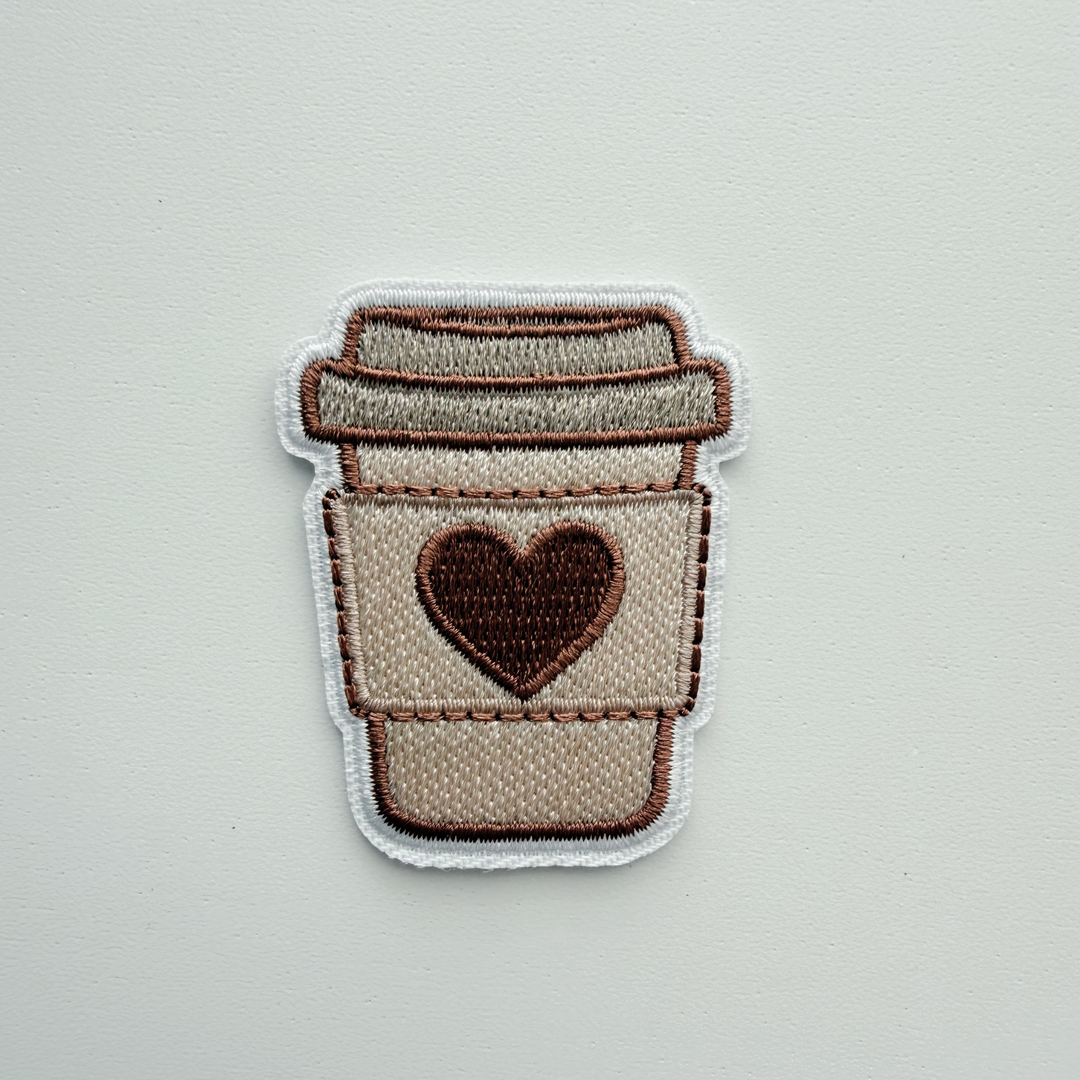 2" Coffee w heart -  Embroidered Patch