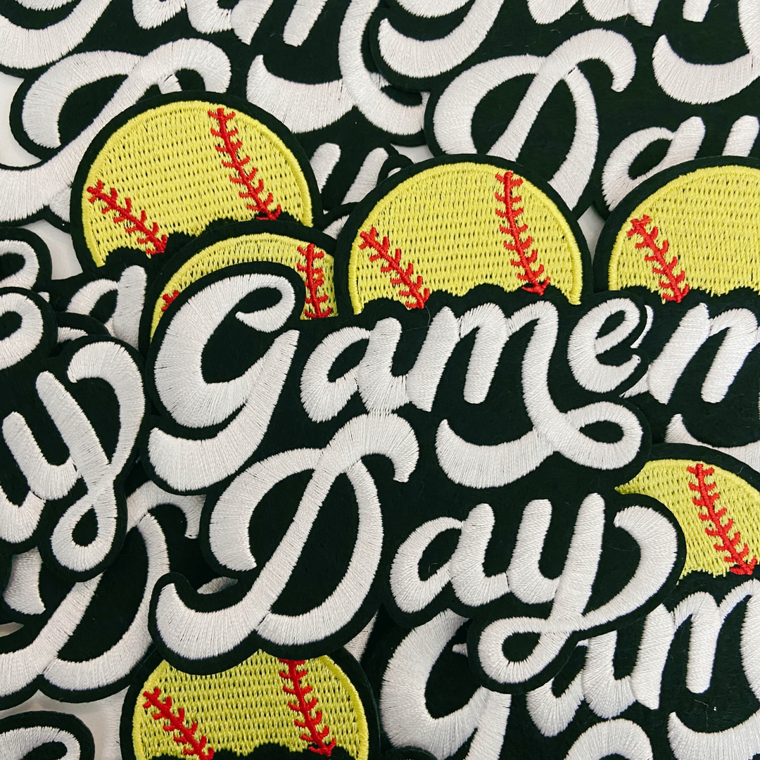 GAME DAY Softball  -4" Embroidered Patch in White &amp; Black