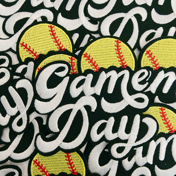GAME DAY Softball  -4" Embroidered Patch in White &amp; Black