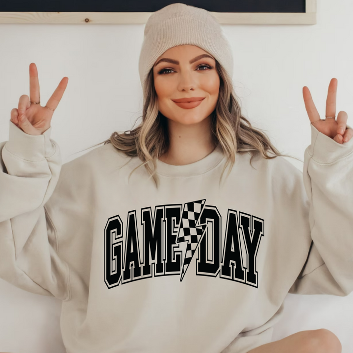 (shirt not included) Game Day w Lightning Bolt BLACK  -  Screen print Transfer