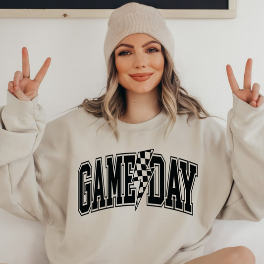 (shirt not included) Game Day w Lightning Bolt BLACK - Screen print Transfer