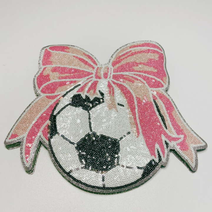 11" x 9" Sequin Soccer w Bow  - Sequin Patch