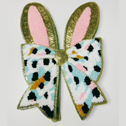 10” x 7" Bunny Ears Bow - Chenille Patch (Easter)