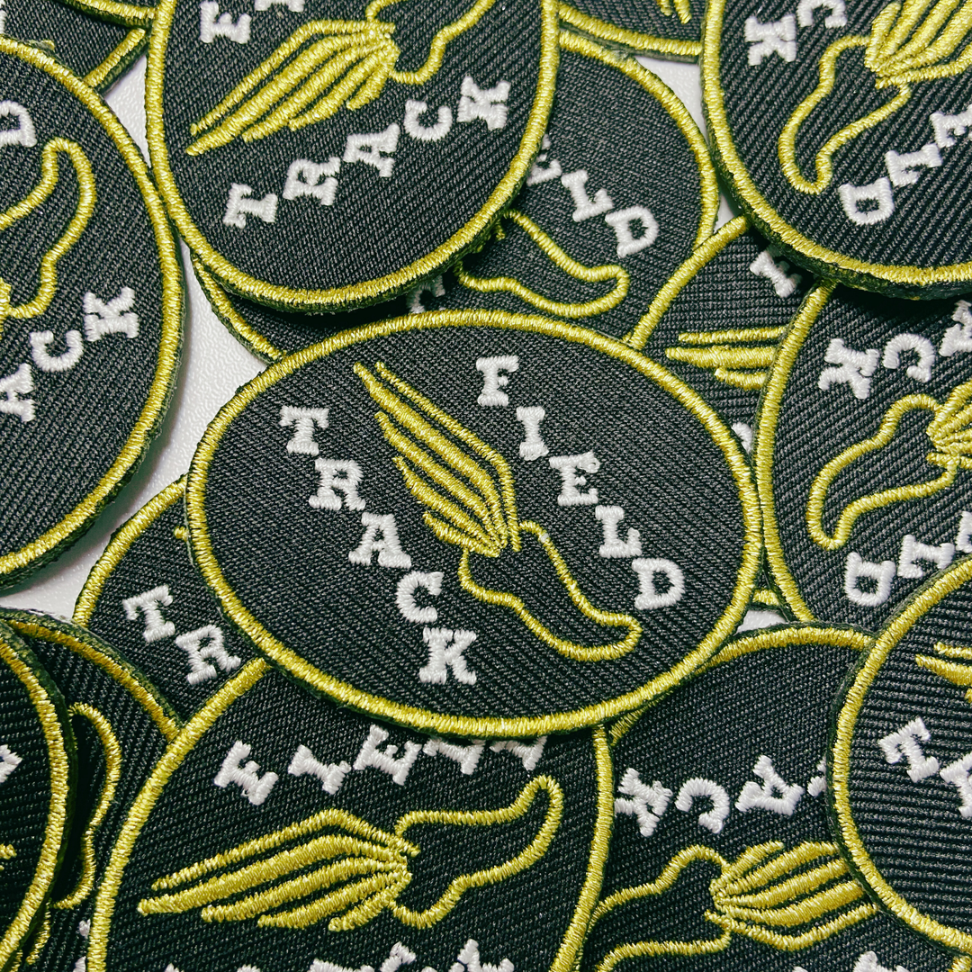 2" Track &amp; Field w Metallic gold -  Embroidered Hat Patch
