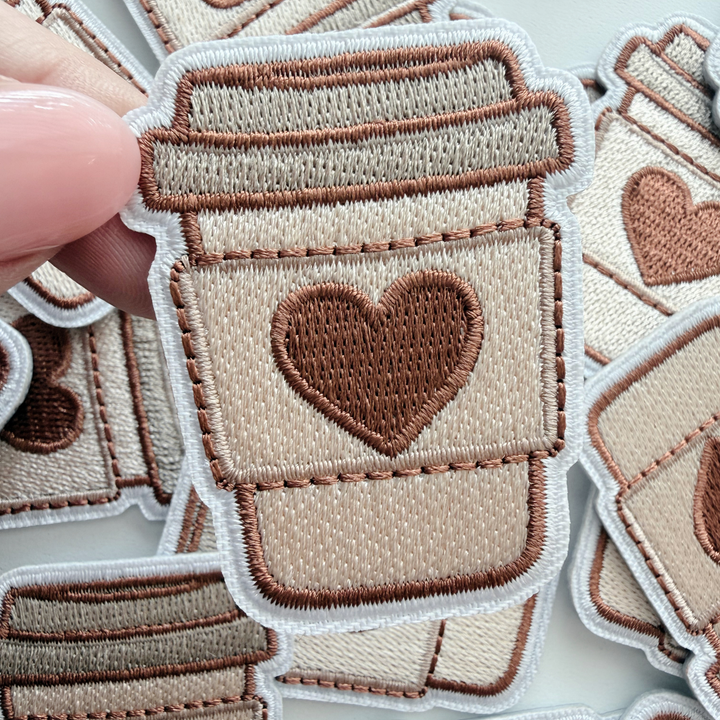 2" Coffee w heart -  Embroidered Patch