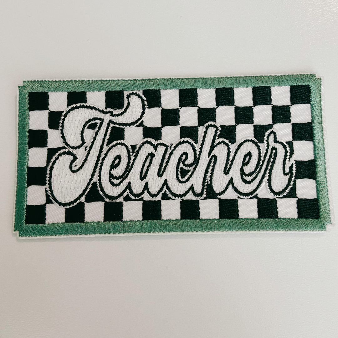 4" Checkered TEACHER -  Embroidered Hat Patch