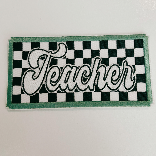 4" Checkered TEACHER -  Embroidered Hat Patch