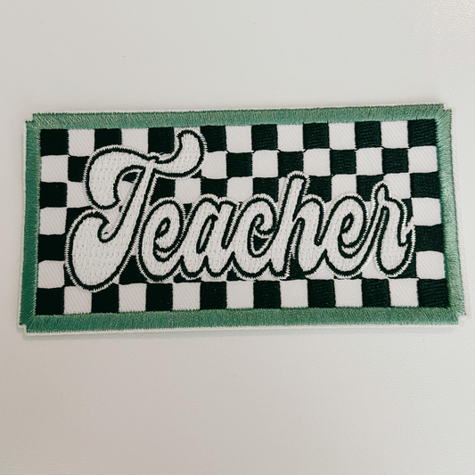 4" Checkered TEACHER - Embroidered Hat Patch