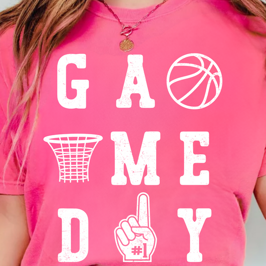 (shirt not included) Game Day Basketball in White 12"w x 14"H- Screen print Transfer