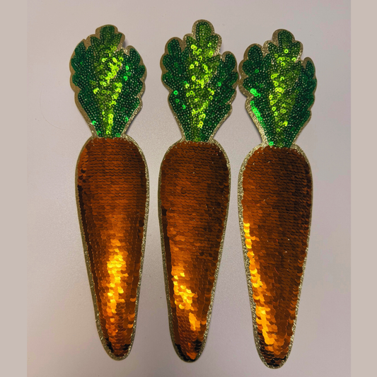 11" Set of 3 - SEQUIN CARROTS - Chenille Patch (Easter)