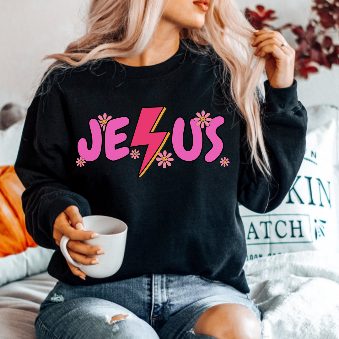 (Shirt not included) JESUS with lightning &amp; flowers - screen Print  Transfer