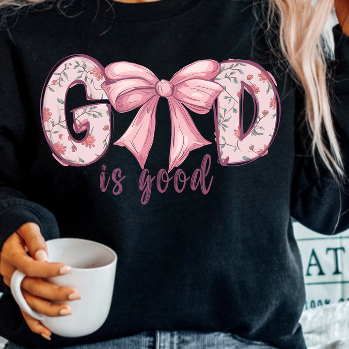 (Shirt not included)  God Is Good with Bow -  DTF (COLD PEEL)