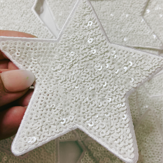 4" White Star - Sequin Embroidered Hat Patch