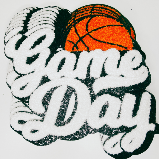 11” GAME DAY Basketball - Chenille Patch in White & Black