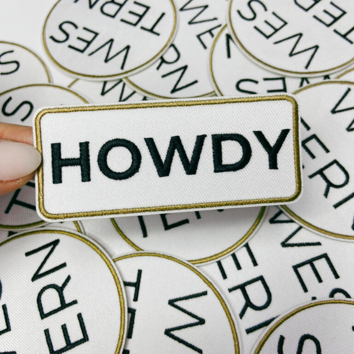 3.5" HOWDY in Tan &amp; Black   - Embroidered Hat Patch.5