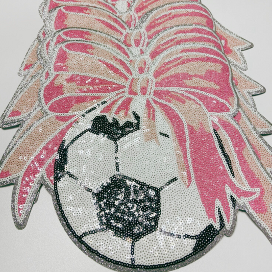 11" x 9" Sequin Soccer w Bow  - Sequin Patch