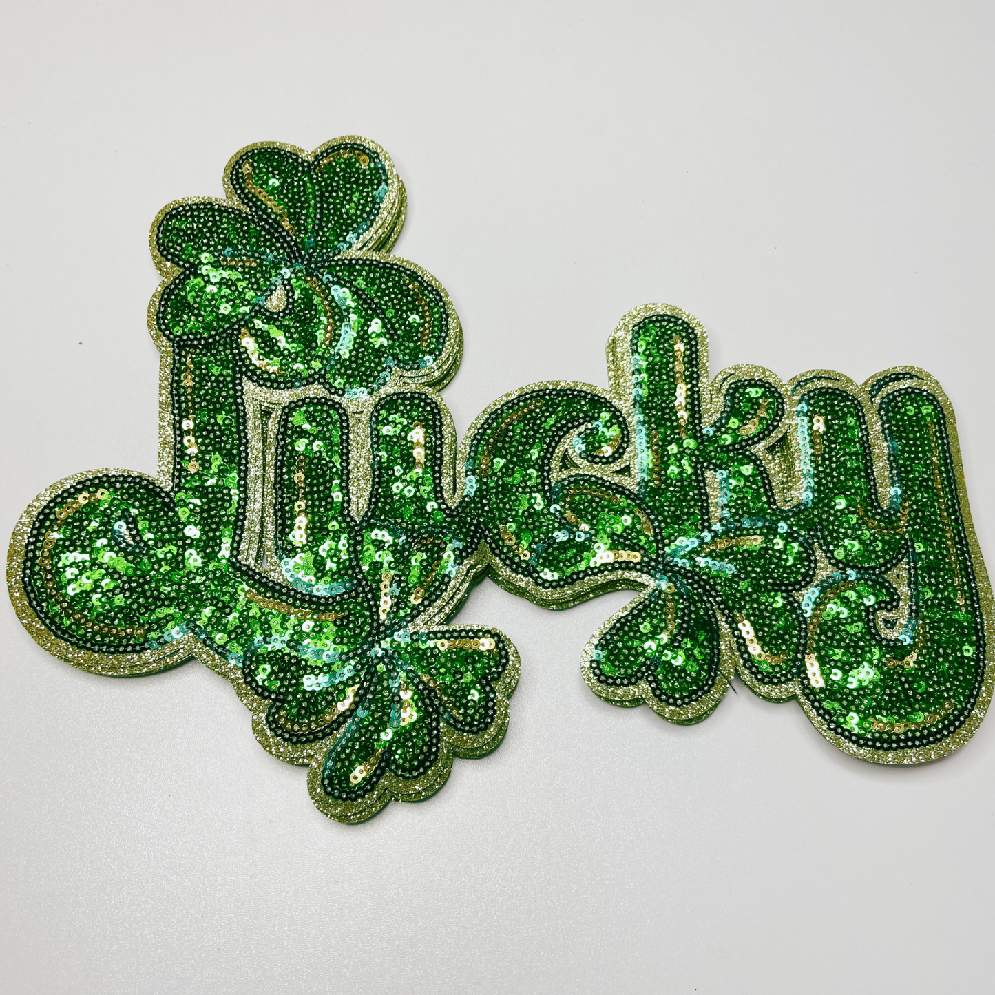 11” Lucky w Four Leaf Clovers - Sequin Patch