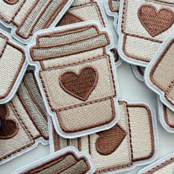 2" Coffee w heart -  Embroidered Patch