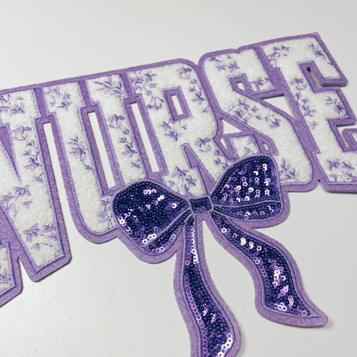 11" Nurse with sequin bow and embroidered Floral Purple - Sequin &amp; Chenille Patch