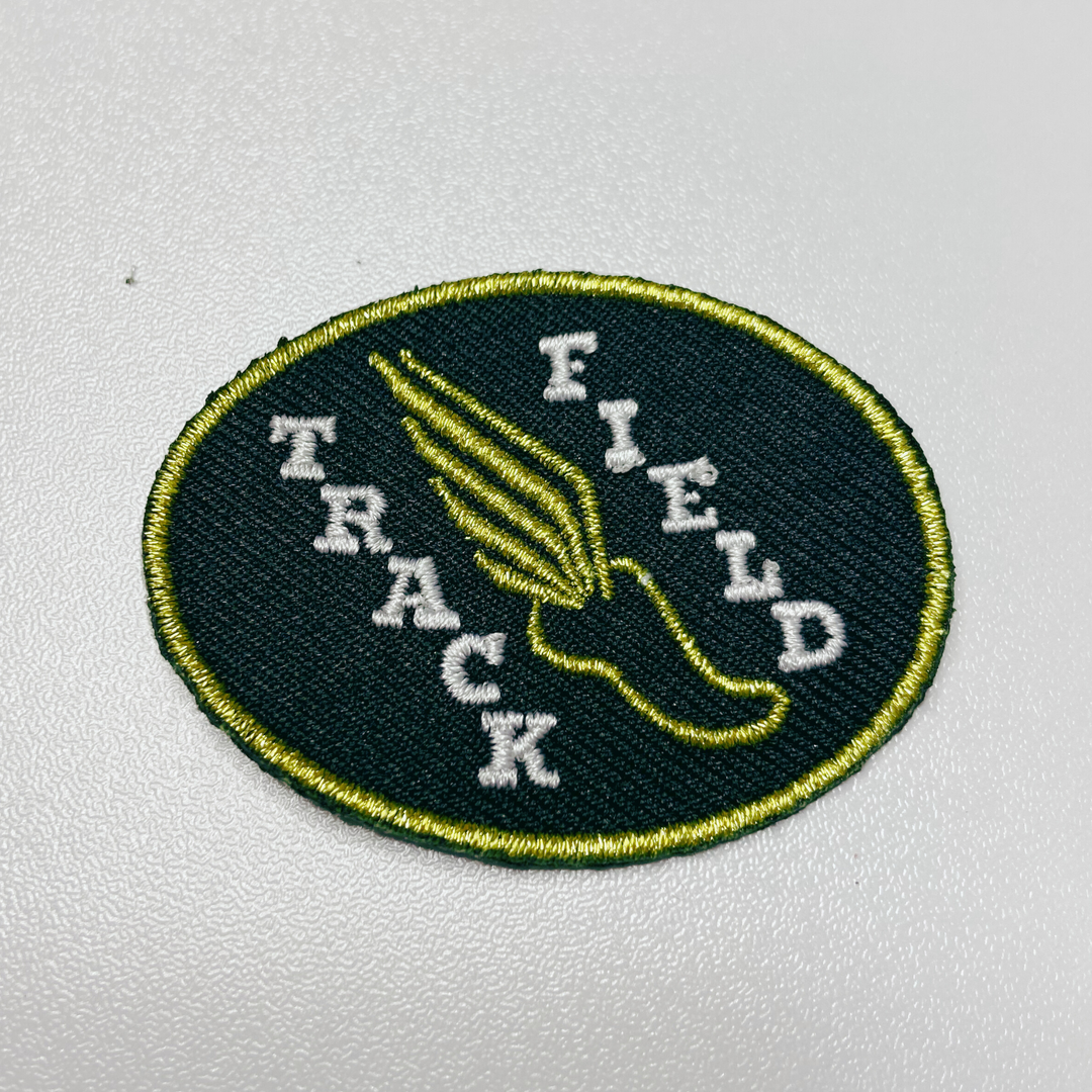 2" Track &amp; Field w Metallic gold -  Embroidered Hat Patch