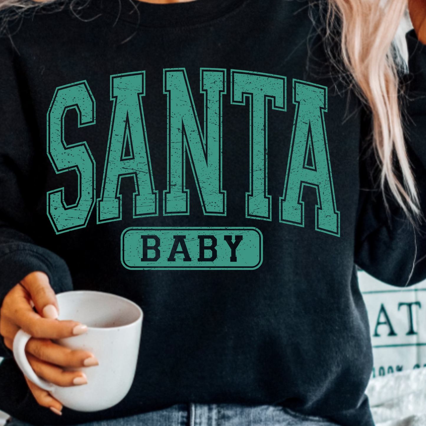 (shirt not included) Santa Baby in Metallic Green- Screen print Transfer