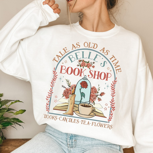 (shirt not included) Belle's Book Shop + includes Pocket - Clear Film Transfer