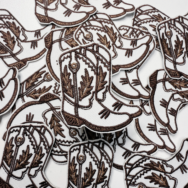 2" Cowboy Boots in BROWN  -  Embroidered Hat Patch