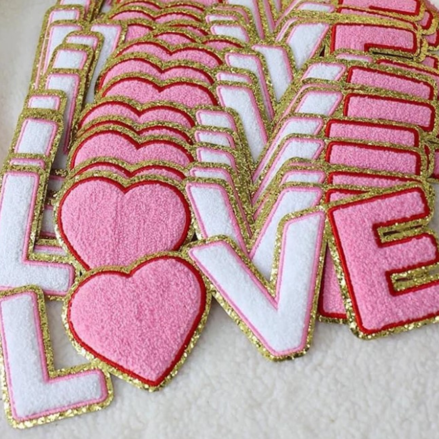 11 inch - LOVE Chenille Patch Pink, White, Gold