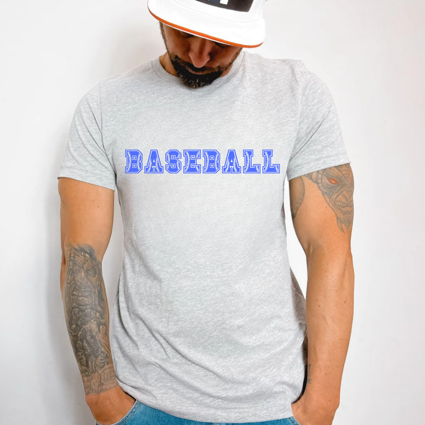 (shirt not included) Baseball lettering in Blue - Clear Film Transfer
